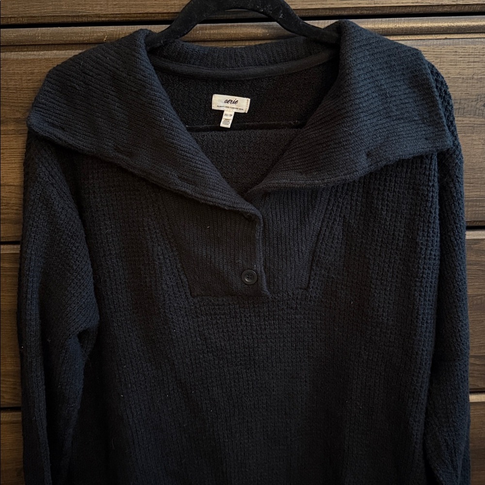 Aerie Black Knit Button Sweater. This is part of a matching set. Never worn.